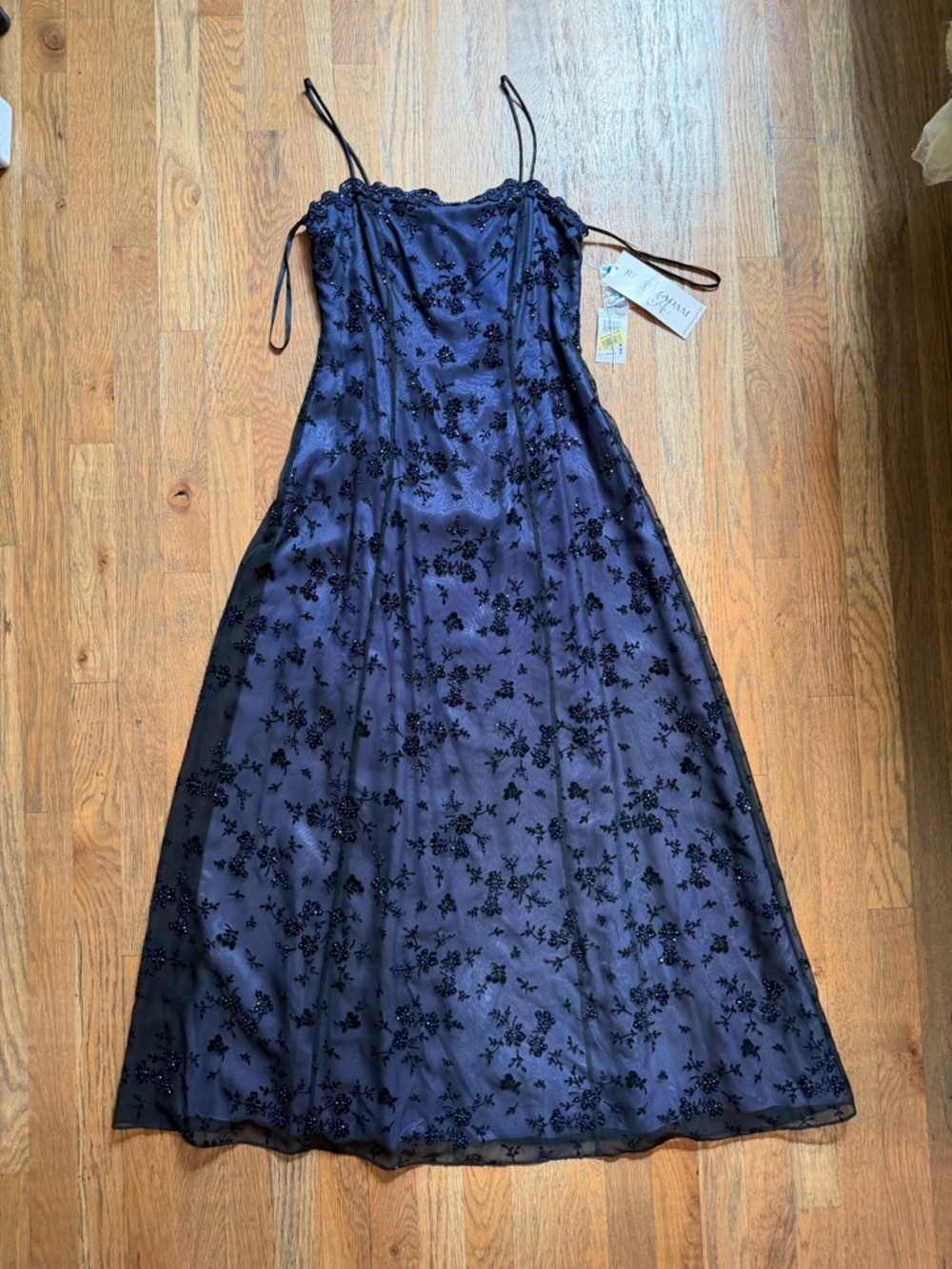 90s Betsy & Adam by Jaslene Floral Beaded Prom Dress Gown Purple Black